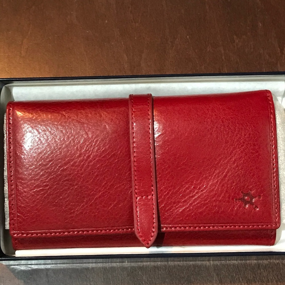 New. Handmade, rich red, Italian leather wallet